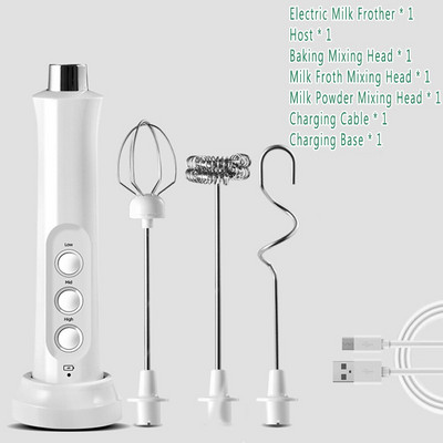Viboelos elektrický napeňovač mlieka, 3 v 1 nabíjateľný, prenosný, ručný, vysokorýchlostný, mixér na nápoje, napenovacia tyčinka na kávu