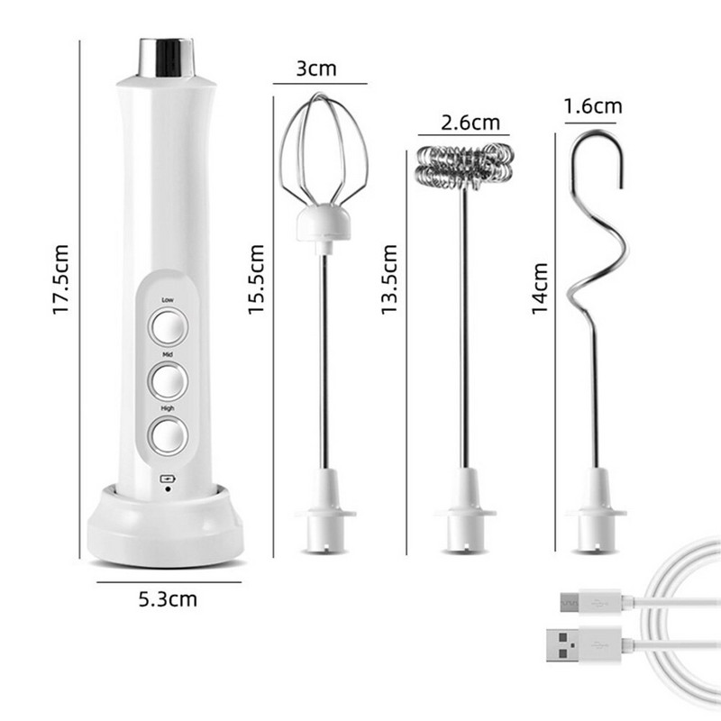 Viboelos elektrický napeňovač mlieka, 3 v 1 nabíjateľný, prenosný, ručný, vysokorýchlostný, mixér na nápoje, napenovacia tyčinka na kávu