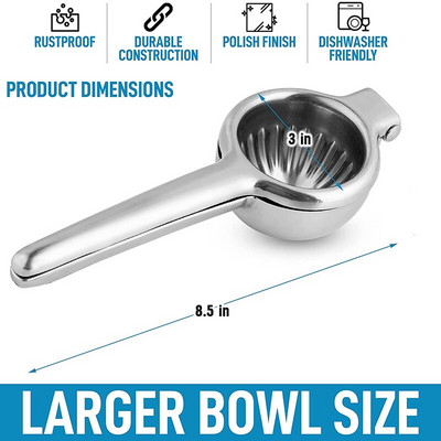 Augstas kvalitātes nerūsējošā tērauda citronu spiede Lieljaudas masīva metāla spiedes bļoda Manuāla citrusaugļu spiede Sulu spiede Laima spiede Virtuves piederumi