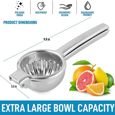 Augstas kvalitātes nerūsējošā tērauda citronu spiede Lieljaudas masīva metāla spiedes bļoda Manuāla citrusaugļu spiede Sulu spiede Laima spiede Virtuves piederumi