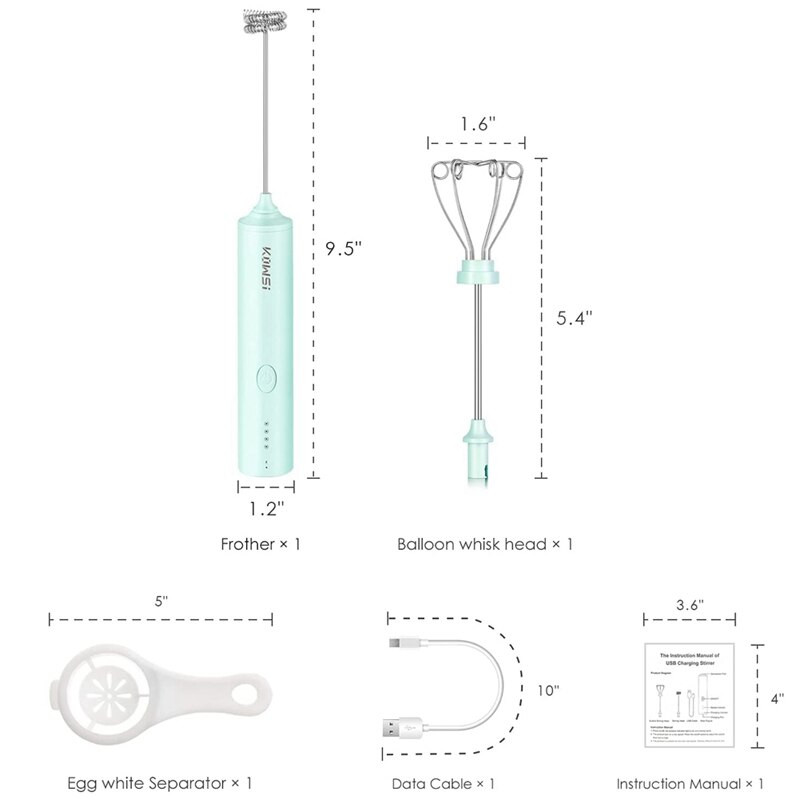 Ručný elektrický napenovač mlieka so 4 rýchlosťami, nabíjateľný šľahač vajec s USB, mini mixér na kávu Latte
