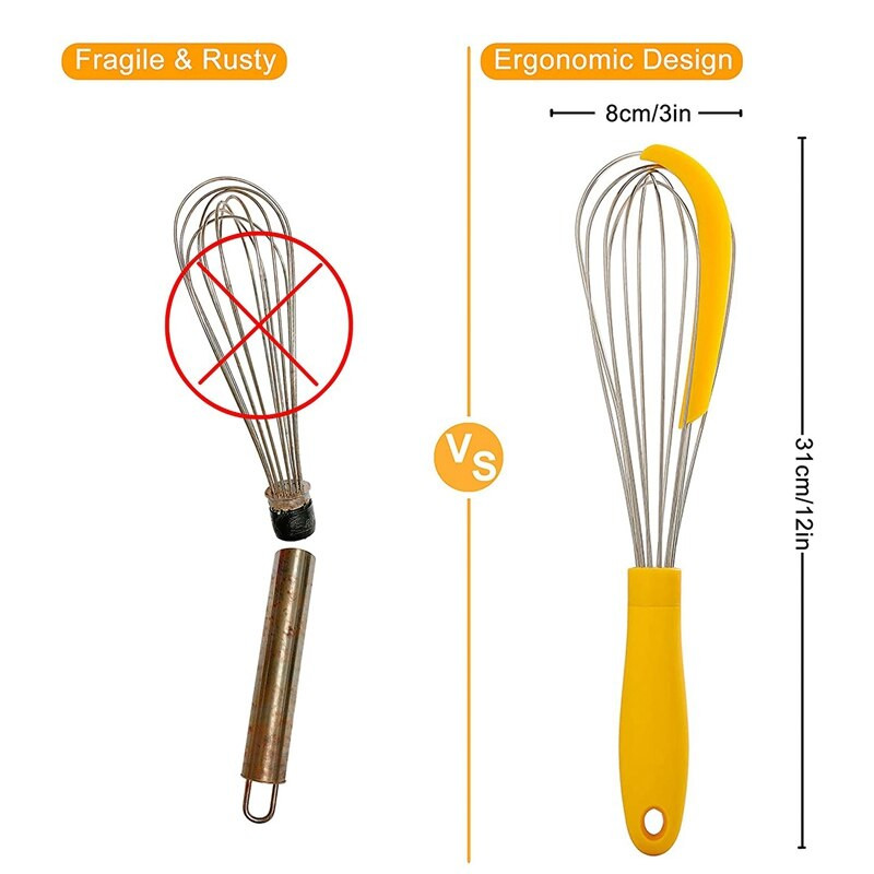 Metlička z nehrdzavejúcej ocele 304 so silikónovou škrabkou - elegantná rukoväť a hrubá drôtená metlička na miešanie