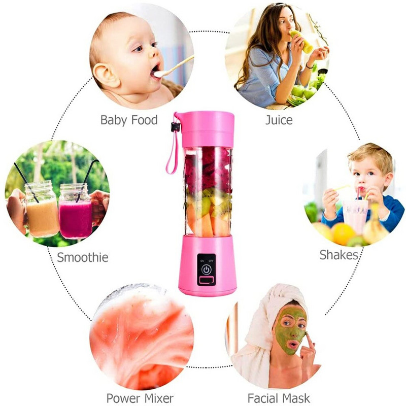 Nešiojamas maišytuvas asmeninis trintuvas su USB įkraunamu 4 peiliukų mini vaisių sulčių maišytuvu kokteilis Take Juice Cup Healthy Fitness