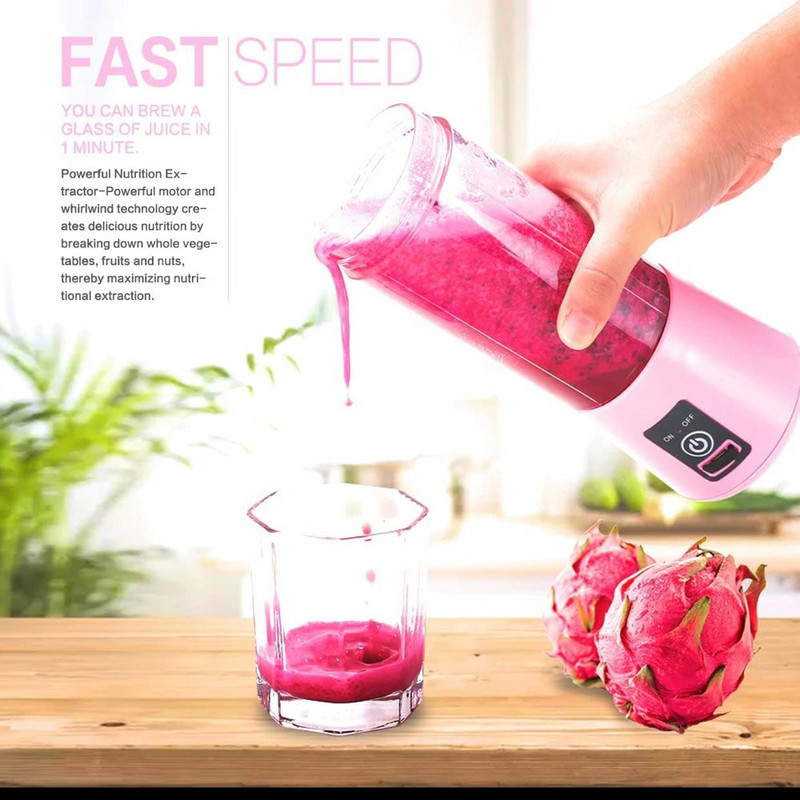 Nešiojamas maišytuvas asmeninis trintuvas su USB įkraunamu 4 peiliukų mini vaisių sulčių maišytuvu kokteilis Take Juice Cup Healthy Fitness
