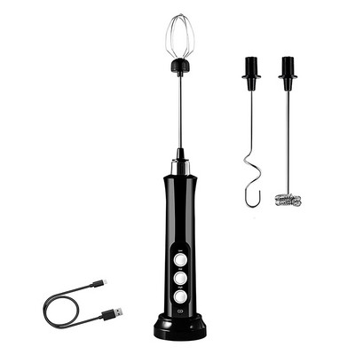 Elektrický napeňovač mlieka, ručný napeňovač s 3 nerezovými metličkami na kávu, 3 rýchlosti, nabíjateľný mixér na nápoje s USB