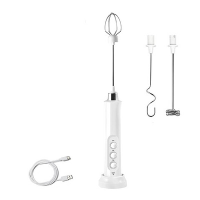 Elektrický napeňovač mlieka, ručný napeňovač s 3 nerezovými metličkami na kávu, 3 rýchlosti, nabíjateľný mixér na nápoje s USB