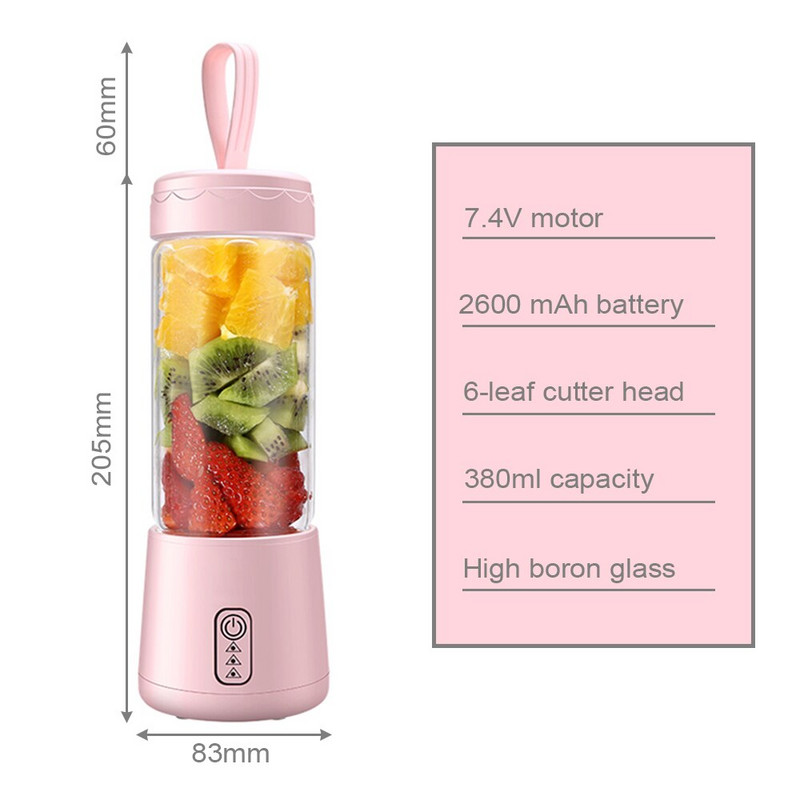 Prenosný mixér so 6 čepeľami, odšťavovač, ovocné kokteily, smoothie mixér s nabíjateľnou batériou 2600 mAh pre domácu kanceláriu a cestovanie