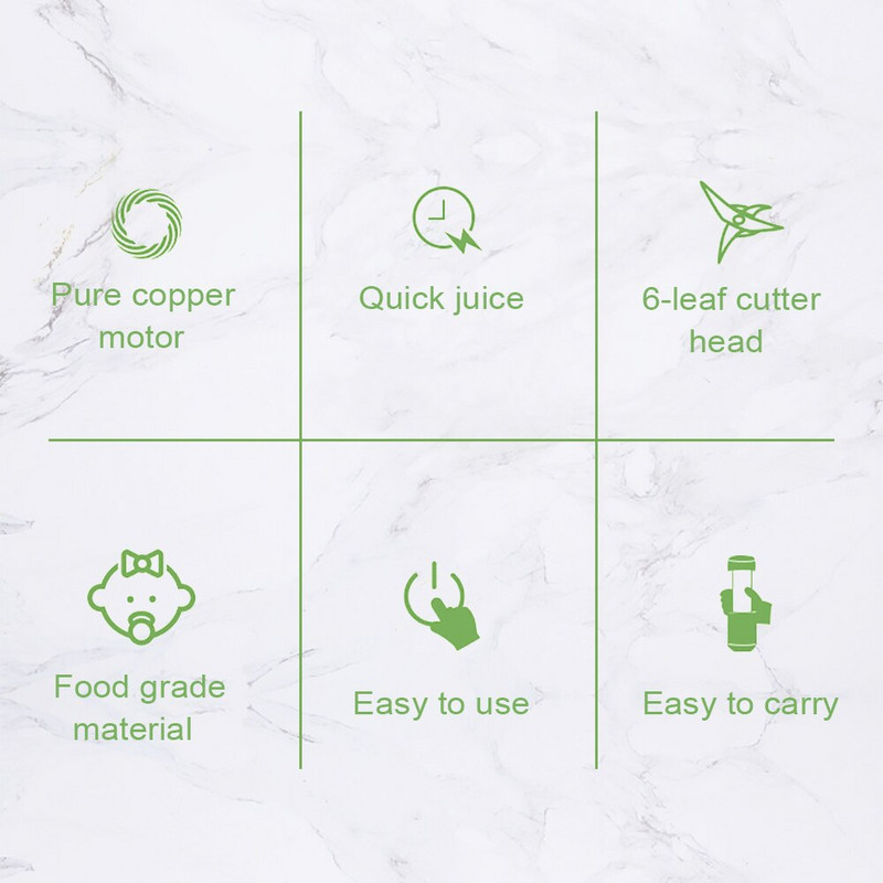 Prenosný mixér so 6 čepeľami, odšťavovač, ovocné kokteily, smoothie mixér s nabíjateľnou batériou 2600 mAh pre domácu kanceláriu a cestovanie