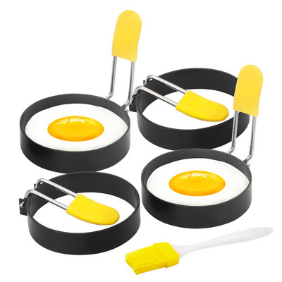 4 ks nepriľnavých kovových krúžkov na vyprážanie vajec, formy na vyprážané vajíčka s rukoväťou, okrúhle formy na palacinky, formy na vyprážanie vajec, kuchynské náradie