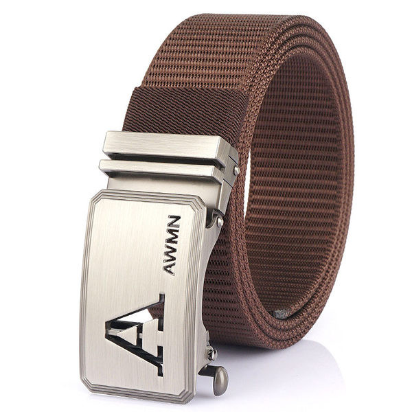 Curea elegantă pentru bărbați, cu cataramă metalică și inscripție