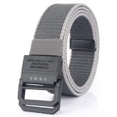 Naujo modelio diržas iš tekstilės su metaliniu užsegimu ir užrašu