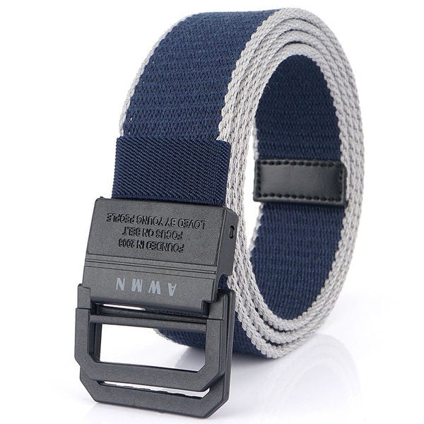 Naujo modelio diržas iš tekstilės su metaliniu užsegimu ir užrašu