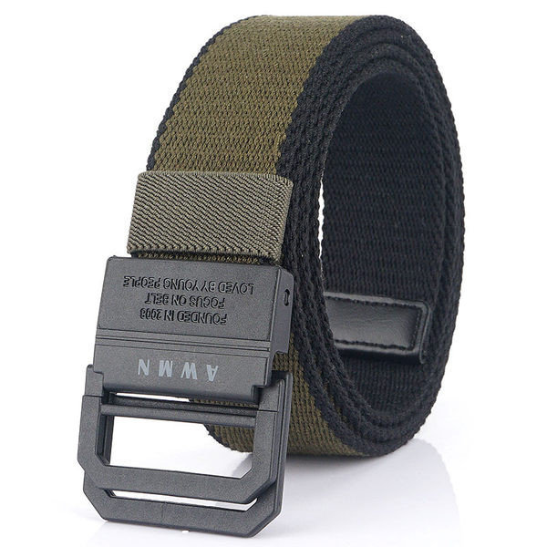 Naujo modelio diržas iš tekstilės su metaliniu užsegimu ir užrašu