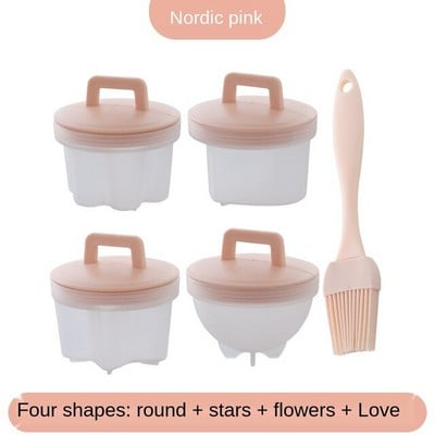 Forma na dusené vajíčka z mäkkého silikónu potravinárskej kvality, pohár na raňajky na vajíčka na mäkko, forma na kuchynské náradie, 4 ks/sada + 1 štetec zadarmo