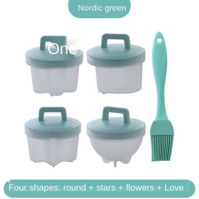 Forma na dusené vajíčka z mäkkého silikónu potravinárskej kvality, pohár na raňajky na vajíčka na mäkko, forma na kuchynské náradie, 4 ks/sada + 1 štetec zadarmo