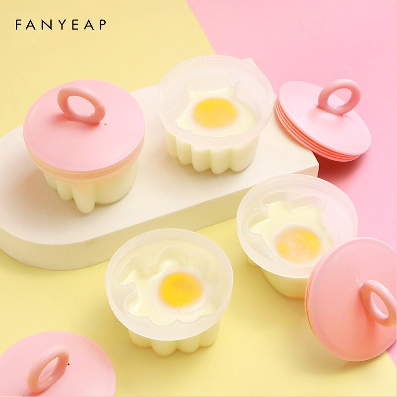 4 ks/sada roztomilých plastových varných dosiek na vajíčka, sada na raňajky, dusená forma na vajíčka, forma na vajíčka s viečkom a štetcom