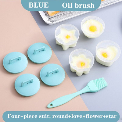 4 ks/sada plastových foriem na varenie vajec s kefkou, kuchynské nástroje na varenie vajec pre deti, výrobca palaciniek U2