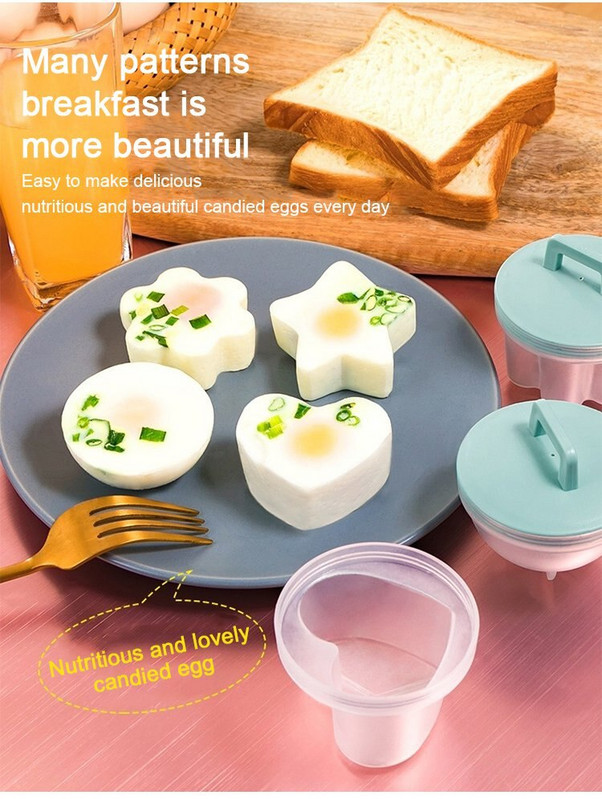 4 ks/sada opakovane použiteľných plastových roztomilých kotlov na vajíčka, sada na varenie vajec, kuchynské nástroje na varenie vajec, forma na vajíčka s vekom, štetcom na palacinky