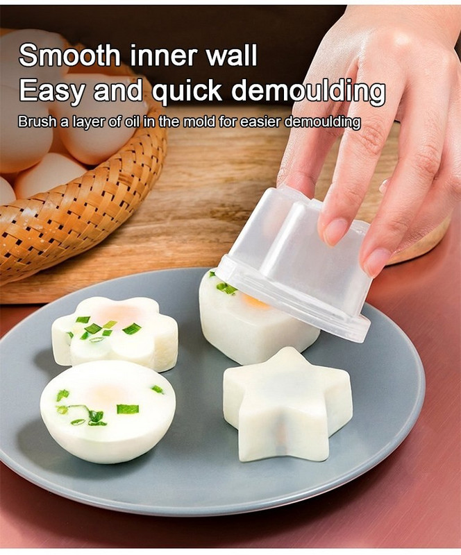 4 ks/sada opakovane použiteľných plastových roztomilých kotlov na vajíčka, sada na varenie vajec, kuchynské nástroje na varenie vajec, forma na vajíčka s vekom, štetcom na palacinky