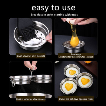 1 комплект уред за готвене на яйца от неръждаема стомана Незалепващ уред за готвене на яйца Форма за печене на поширани яйца Кухненски инструмент Уред за палачинки Кухненски уред за готвене на пара Съдове