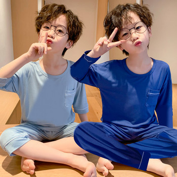 Детска едноцветна пижама от две части за момчета 