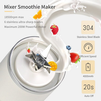 Миксер Smoothie Maker, мини миксер To Go, миксер за разклащане, персонален блендер, електрически блендер, пластмасова бутилка 500 ml