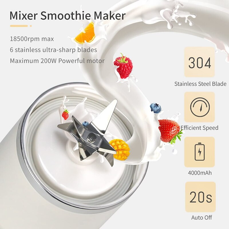Mixér na smoothie, mini mixér na cesty, šejker, osobný mixér, elektrický mixér, plastová fľaša 500 ml