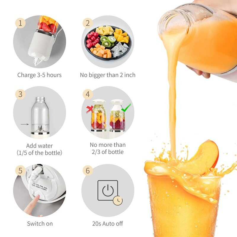 Mixér na smoothie, mini mixér na cesty, šejker, osobný mixér, elektrický mixér, plastová fľaša 500 ml