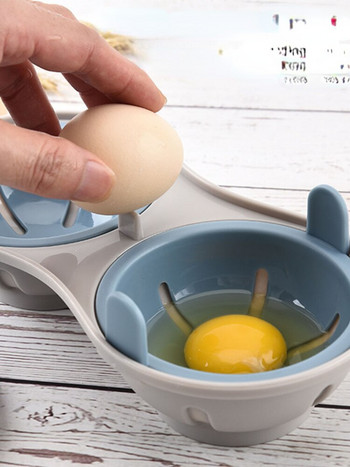 Кутия за яйца на пара Творческа микровълнова чиния за яйца на пара с две отделения Уред за пара Микровълнова кухненска форма за яйца на пара Инструменти за готвене