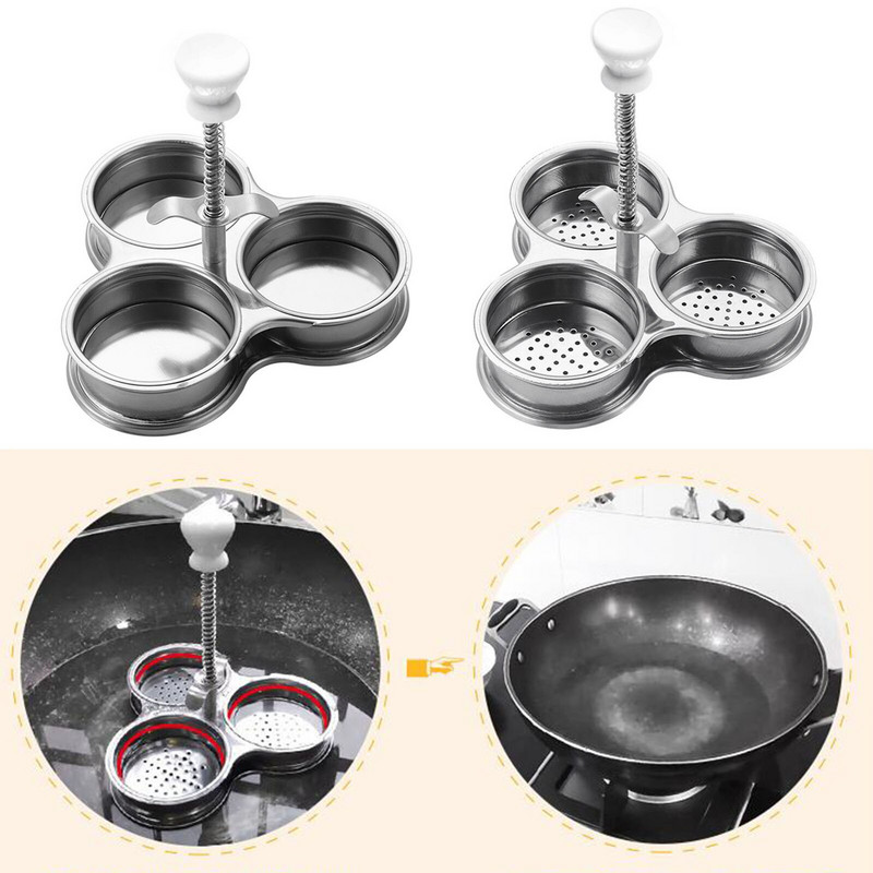 Nerezový pytliak na vajcia s 3 jamkami, parný hrniec, vajcia na mäkko/natvrdo s/bez spodného otvoru, kuchynský gadget