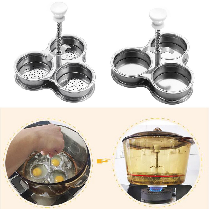 Nerezový pytliak na vajcia s 3 jamkami, parný hrniec, vajcia na mäkko/natvrdo s/bez spodného otvoru, kuchynský gadget