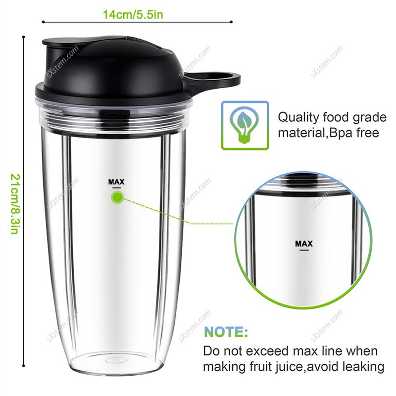 Hrnček na odšťavovač, priehľadná náhrada za Nutribullet Combo, praktický ekologický odšťavovač 24 oz s viečkom