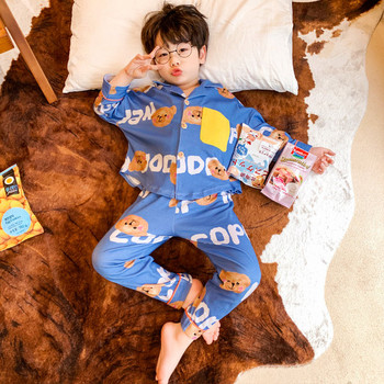 Детска пижама за момчета с копчета и принт 