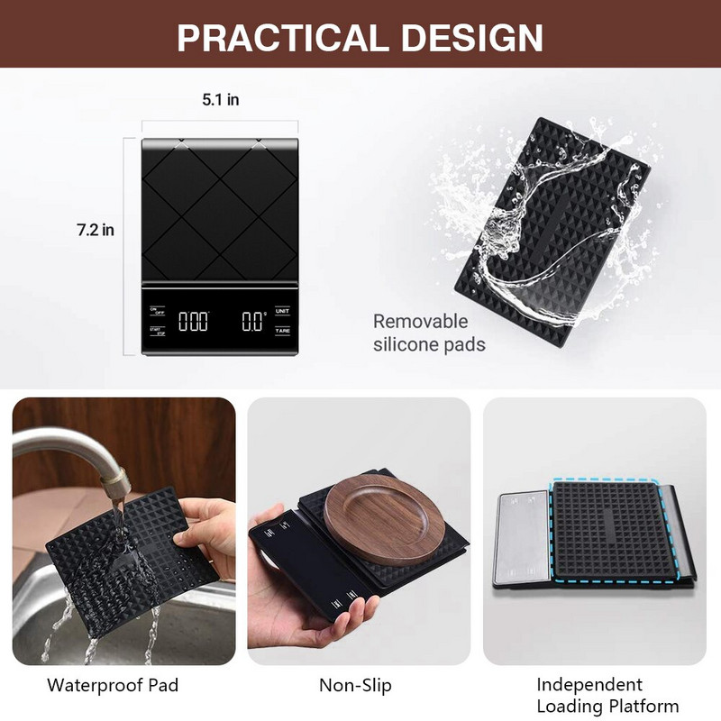 Rodanny virtuvės svarstyklės su išmaniuoju skaitmeniniu elektroniniu tikslaus laikmačio lašeliniu nešiojamomis buitinėmis kavos svarstyklėmis