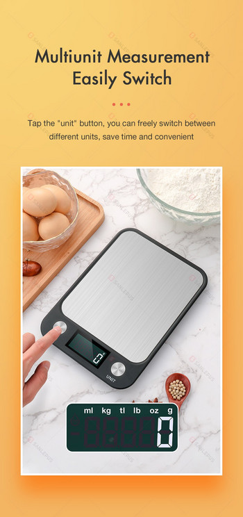 Кухненска везна 10 кг/22 фунта Цифрова везна за храна с точност до 0,05 унции/1 грам, дизайн от неръждаема стомана за готвене и печене