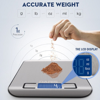 Цифрова кухненска везна за храна 10 кг тегло, многофункционална везна, измерва готвене, печене, 1 г/0,1 унции, прецизна градуирана неръждаема стомана
