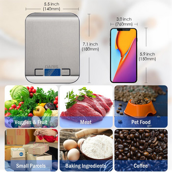 Цифрова кухненска везна за храна 10 кг тегло, многофункционална везна, измерва готвене, печене, 1 г/0,1 унции, прецизна градуирана неръждаема стомана