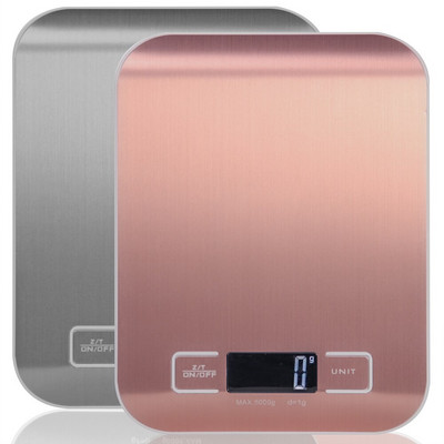 Кухненска везна Мултифункционална цифрова везна за храна, 11 lb 5 kg, платформа от неръждаема стомана с LCD дисплей (розово злато/сребро)
