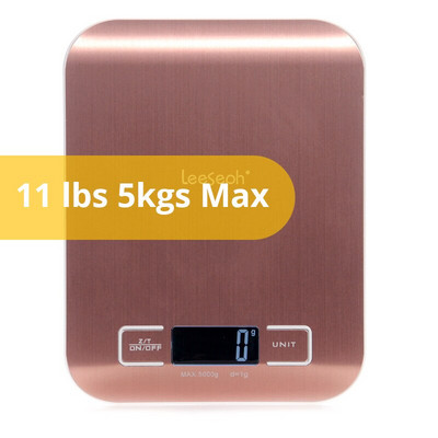 Кухненска везна Мултифункционална цифрова везна за храна, 11 lb 5 kg, платформа от неръждаема стомана с LCD дисплей (розово злато/сребро)