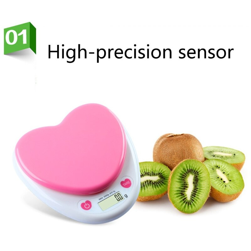 Кухненска везна във формата на сърце, цифрова везна с грамове, LCD дисплей, везна за храна за готвене, печене, инструмент за измерване на теглото