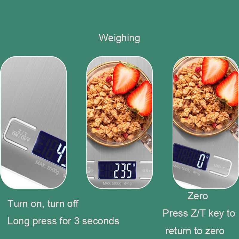10/5 kg multifunkčná kuchynská váha z nehrdzavejúcej ocele, presná elektronická potravinová váha s LCD displejom, digitálna gramová váha