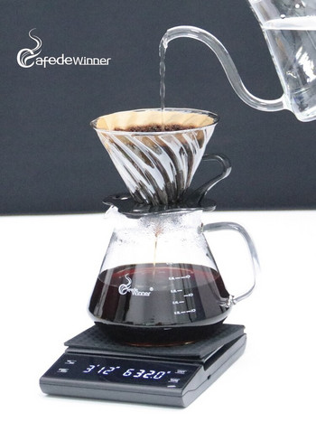 Ръчна теглилка за кафе CAFEDEWINNER 0,1g/3kg прецизни сензори Кухненска везна за храна с таймер включва водоустойчива силиконова подложка
