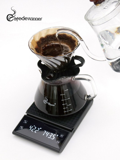 Ručná váha na kávu CAFEDEWINNER s presnými senzormi 0,1 g/3 kg, kuchynská váha na potraviny s časovačom, vodotesná silikónová podložka