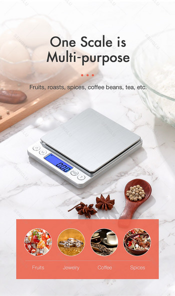 Ψηφιακή ζυγαριά κουζίνας 500g/3kg Τροφίμων πολλαπλών λειτουργιών 304 Ανοξείδωτο ατσάλι Balance Οθόνη LCD Μετρώντας γραμμάρια Ουγιές Μαγείρεμα Ψήσιμο