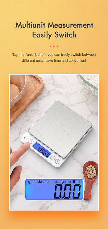 Ψηφιακή ζυγαριά κουζίνας 500g/3kg Τροφίμων πολλαπλών λειτουργιών 304 Ανοξείδωτο ατσάλι Balance Οθόνη LCD Μετρώντας γραμμάρια Ουγιές Μαγείρεμα Ψήσιμο