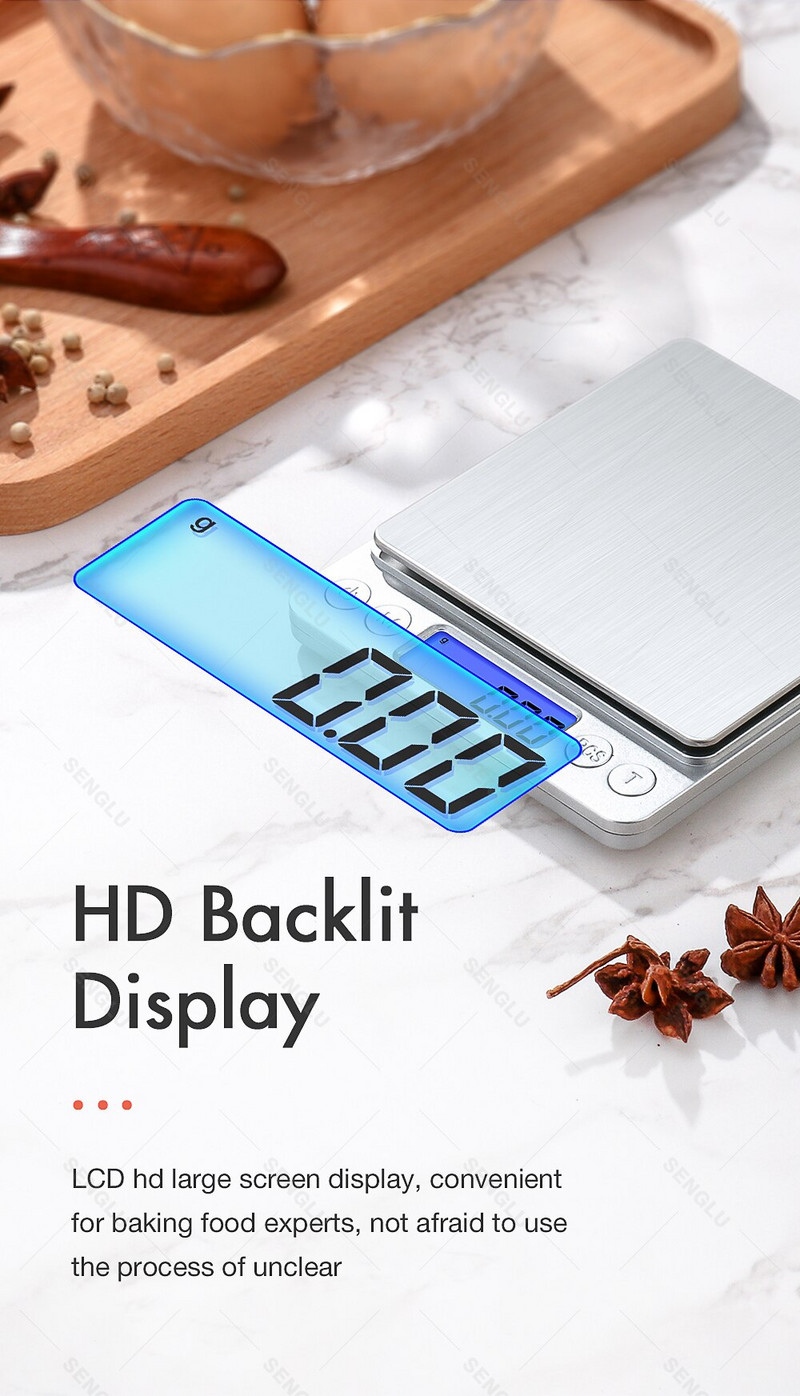 Digitálna kuchynská váha 500 g/3 kg, multifunkčná, z nehrdzavejúcej ocele 304, LCD displej, meranie gramov a uncí, varenie a pečenie