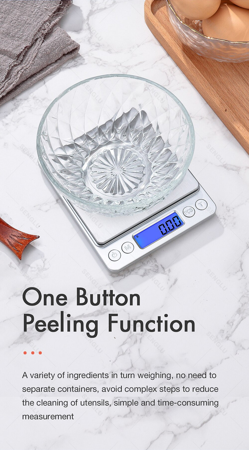 Digitálna kuchynská váha 500 g/3 kg, multifunkčná, z nehrdzavejúcej ocele 304, LCD displej, meranie gramov a uncí, varenie a pečenie