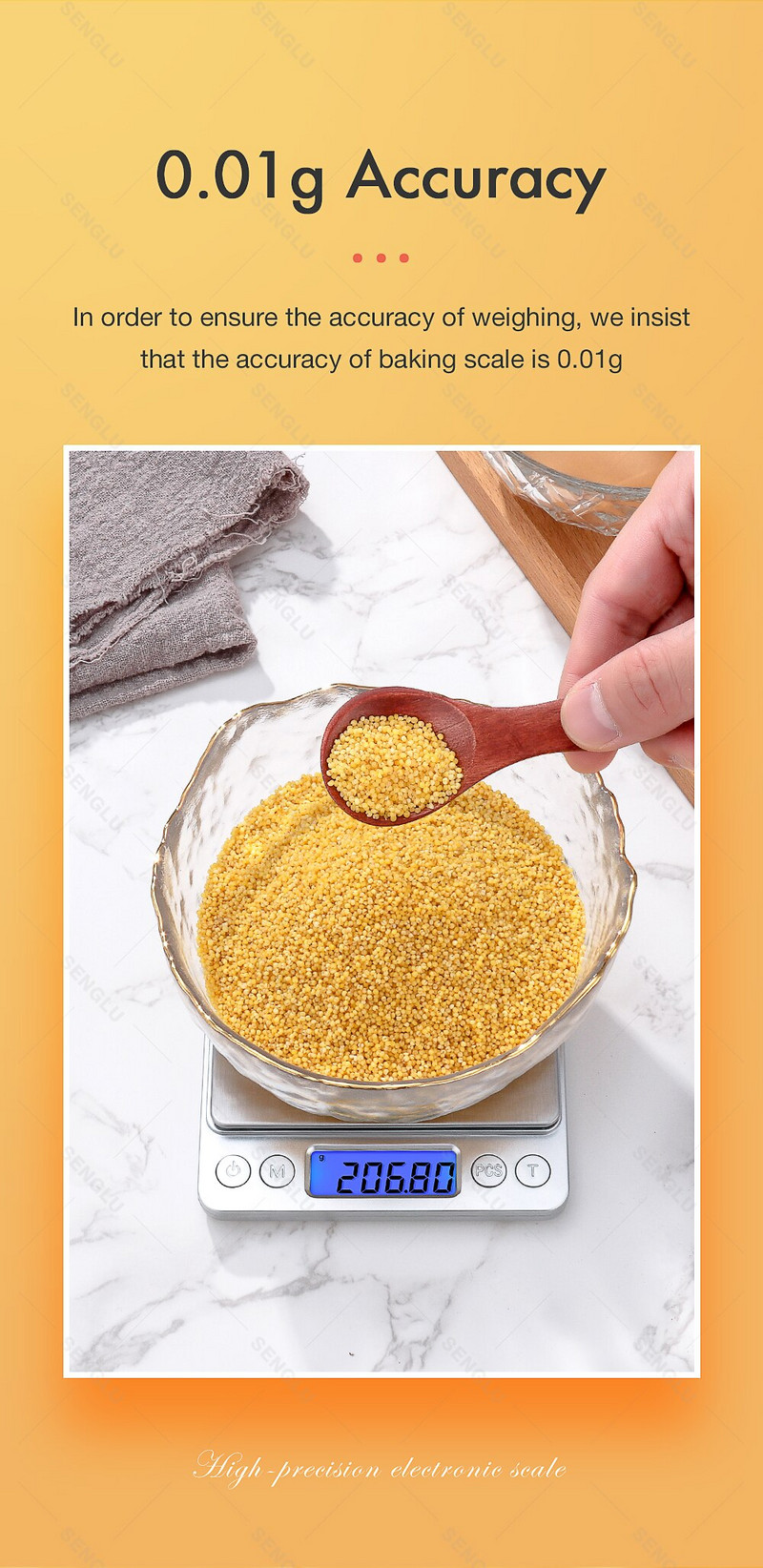 Digitálna kuchynská váha 500 g/3 kg, multifunkčná, z nehrdzavejúcej ocele 304, LCD displej, meranie gramov a uncí, varenie a pečenie