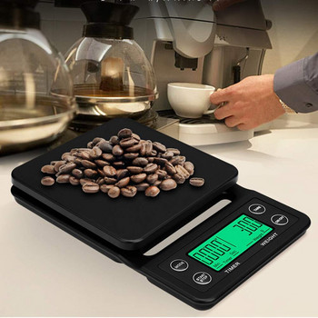 3kg/0,1g Μίνι ψηφιακή ζυγαριά κουζίνας Ζυγαριά και χρονοδιακόπτης καφέ για φαγητό με οπίσθιο φωτισμό LCD για εργαλεία μαγειρικής ψησίματος