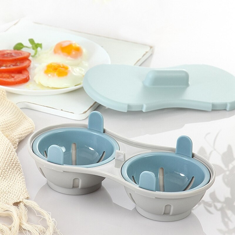 Krabica na dusené vajíčka, kreatívny mikrovlnný tácok na dusené vajíčka, forma na dve vajíčka, kuchynský dvojvrstvový odtok, tanier na dusené vajíčka